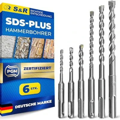 Abbildung von S&amp;R Betonbohrer Steinbohrer / Hammerbohrer SDS PLUS für Bohrhammer, (Set, 6 tlg 5, 6, 8 x 110 mm, 8, 10 160 mm), Bohrer Beton, Granit, Mauerwerk und Stein