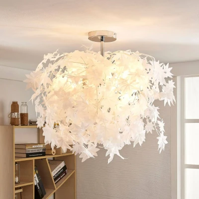 Abbildung von Lindby Deckenleuchten Maple, dimmbar, Leuchtmittel nicht inklusive, Modern, Kunststoff, Metall, weiß, chrom, 3 flammig, E27, Textil