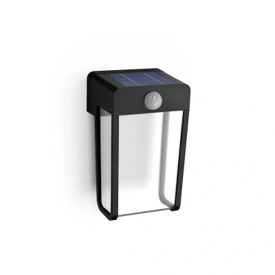 Abbildung von Philips Outdoor Solar Shroud Wandleuchte 2,3W, Tageslicht und Bewegungssensor, klar, 2700 Kelvin, IP44 wetterfest, schwarz