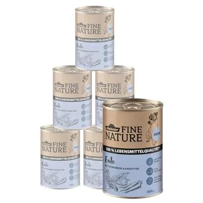 Abbildung von Dehner Fine Nature Hundefutter, Nassfutter in Lebensmittelqualität, für ältere Hunde, Ente, 6 x 400 g Dose (2.4 kg)