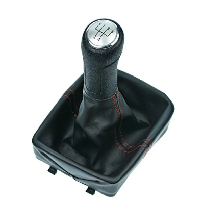 Abbildung von L&amp;P A255 2 Schaltsack Schaltmanschette Schwarz Naht Rot Schaltknauf Silber Rahmen 5 Gang GTI look Komplettset Plug &amp; Play kompatibel mit VW Polo 9N 9N2 9N3 4 IV Ersatzteil für 6Q1711113