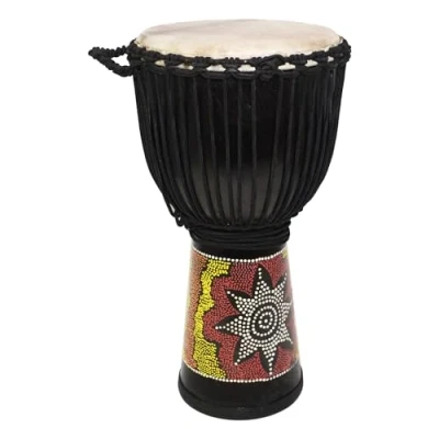 Abbildung von A Star 12 Zoll bemalte bunte afrikanische Djembe Trommel authentisch handgefertigt, Seil gestimmt, Fell aus Naturfell 60 cm Höhe, 30 Durchmesser