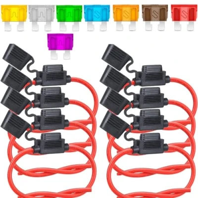Abbildung von Gebildet 8pcs Sicherungshalter mit 12AWG Draht für KFZ LKW, 32V 30A Inline Flachsicherung Wasserdicht Halter ATO, Standard Mittel Flachsicherungen (3A/5A/7.5A/10A/15A/20A/25A/30A)