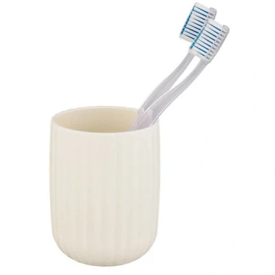 Abbildung von WENKO Zahnputzbecher Mod. Agropoli Cremeweiß, Zahnbürstenhalter für Zahnbürste und Zahnpasta aus hochwertigem Kunststoff mit strukturierter Oberfläche, BPA frei, Ø 7,5 x 10 cm