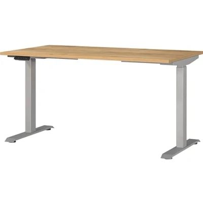 Abbildung von Germania Schreibtisch 7905 641, in Navarra Eiche Nb./Silber, EL. höhenverstellb., 140 x 120 80 cm (BxHxT)