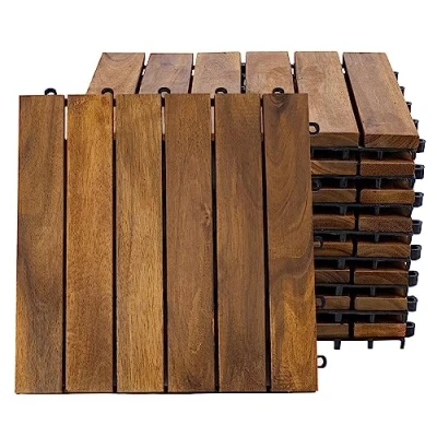 Abbildung von etc shop Holzfliesen, Holzfliese Terrassenplatten Klickfliesen Akazie Balkon 30x30 cm 9x