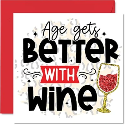 Abbildung von Lustige Geburtstagskarten für Frauen und Männer Better With Wine Humor Geburtstagskarte Vater Mutter Schwester Bruder Sohn Tochter Nan Opa 145 mm Grußkarten Witz zum 30. 40. 50. 60. Geburtstag