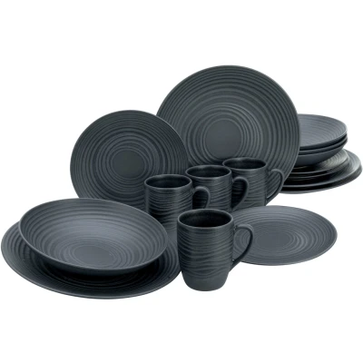 Abbildung von CreaTable Kombiservice &quot;Geschirr Set Lava Stone&quot;, (Set, 16 tlg., Kaffeeservice und Tafelservice im Set, für 4 Personen), Service, schwarz, erhabenenes Relief, Teile, Personen