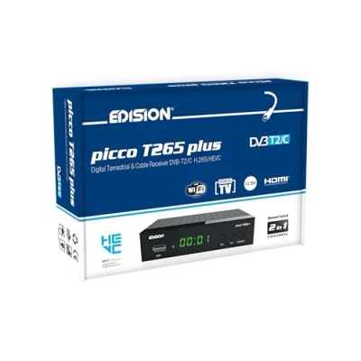 Abbildung von EDISION Picco T265 Plus Terrestrischer DVB T2 &amp; Kabel Receiver C H.265 HEVC FTA Full HD PVR, USB, HDMI, SCART, S/PDIF, IR, USB WiFi Support, Universal 2in1 Fernbedieung
