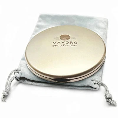 Abbildung von Mavoro Taschenspiegel mit Vergrößerung, 1X / 10X Schminkspiegel Kompakt, Klappbarer, Große 10cm Kosmetikspiegel, Reisespiegel für Kosmetik Unterweg (Champagner Gold)
