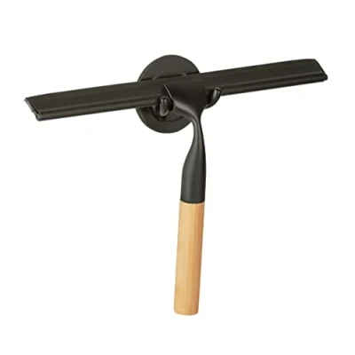 Abbildung von WENKO Duschabzieher &quot;Bambusa&quot;, 24 cm, aus Bambus und Edelstahl, Befestigen ohne Bohren