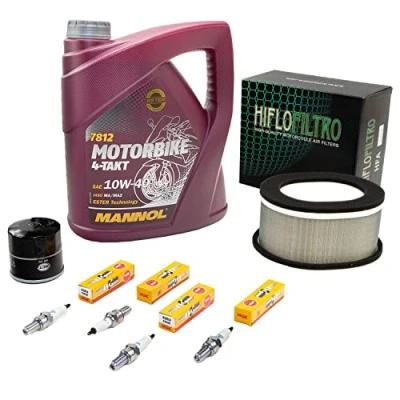 Abbildung von Wartungspaket Öl 4L + Luftfilter Ölfilter Zündkerzen für Yamaha FZS 1000 FZS1000 Fazer RN06 RN14 Baujahr 2001 2005