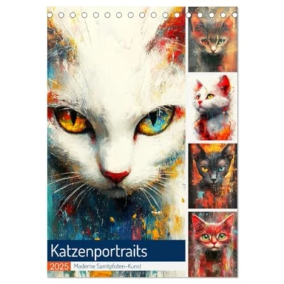 Abbildung von Katzenportraits. Moderne Samtpfoten Kunst (Tischkalender 2025 DIN A5 hoch), CALVENDO Monatskalender
