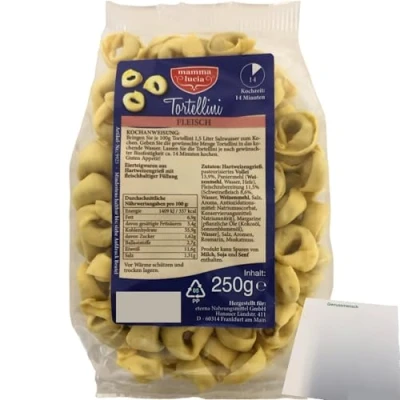 Abbildung von Mamma Lucia Tortellini mit Fleischfüllung (250g Packung) + usy Block