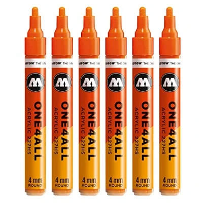 Abbildung von Molotow One4All 227HS Acryl Marker (4,0 mm Strichstärke, hochdeckend und permanent, UV beständig, für fast alle Untergründe) 6 Stück Farbe 085 dare orange