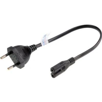 Abbildung von shortix kurzes Netzkabel (Stromkabel mit Euro Flachstecker auf 8 Buchse). schwarz. 30cm.