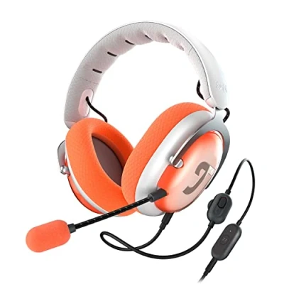 Abbildung von Teufel ZOLA Gaming Kopfhörer mit 7.1 USB Soundkarte, DTS Headphone:X® 2.0 Surround Sound,Einstellbarer Mikrofonarm HD Kondensator Mikrofon, PC, Bequeme Passform Hellgrau Orange