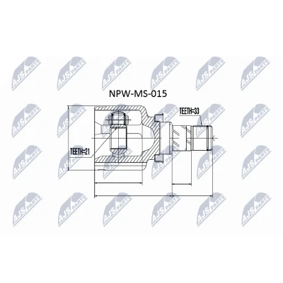 Abbildung von NTY NPW MS 015 Gelenksatz Vorderachse links, rechts, getriebeseitig MITSUBISHI: COLT 6, SMART: Forfour I