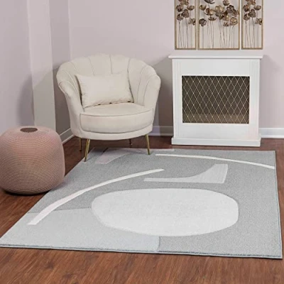 Abbildung von Surya Agen Wohnzimmer Teppich modern Abstrakt Design in Marmor Optik für Wohnzimmer, Esszimmer, Schlafzimmer groß, weicher Kurzflor 160x213 cm Weiß, Holzkohle, Hellgrau