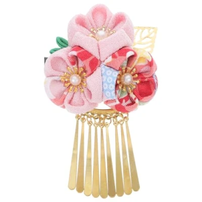 Abbildung von Beaupretty japanische Haarspangen Kimono Blume Haarspange Haarschmuck Haarnadeln Kanzashi Haargummi (pink)