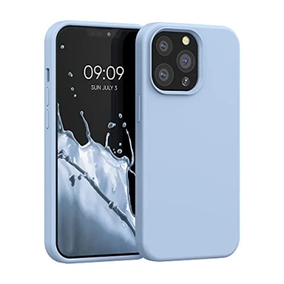 Abbildung von kwmobile Hülle kompatibel mit Apple iPhone 13 Pro Silikon Handy Case Handyhülle weiche Oberfläche kabelloses Laden Hellblau matt