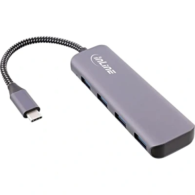 Abbildung von InLine® USB 3.2 Hub, Typ C zu 4X A 10Gb/s, Metallgehäuse, grau