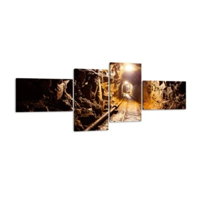 Abbildung von wandmotiv24 Leinwandbild Stollen LW300 Wandbild, Bild auf Leinwand, 4 Teile, 100x45cm, Kunstdruck Canvas, XXL Bilder, Keilrahmenbild, fertig aufgespannt, Bild, Holzrahmen, Untertage, Kohle, Bergbau,