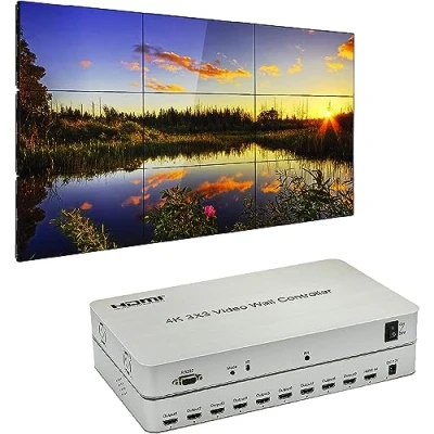 Abbildung von GKRONG 3x3 Video Wall Controller 9 Kanäle 4K, 1080p, HDMI 1.4, HDCP1.4 1 Eingang &amp; Ausgänge 13 Anzeigemodi 1x2, 1x3, 1x4, 2x1, 2x2, 2x3, 2x4, 3x1, 3x2, 3x3, 4x1, 4x2
