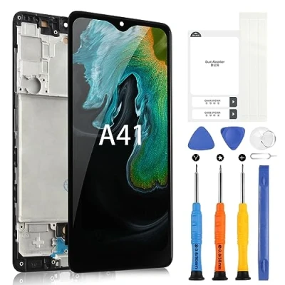 Abbildung von ARSSLY LCD Bildschirm für Samsung Galaxy A41 A415F 6,1 Zoll Ersatz mit Rahmen, Digitazer SM SCV48 SC 41A Touchscreen Assembly Ersatzbildschirm Reparatur Set, gehärtetes Glas