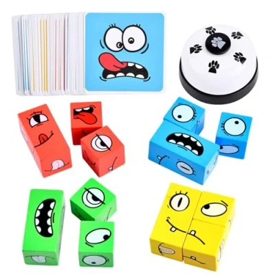 Abbildung von Holz Ausdruck Spielzeug Würfelpuzzle, Interaktives Holzwürfel Spiel Puzzle Bauwürfel, Holzspiel Gesellschaftsspiel &amp; Knobelspiel für Kinder als Familienspiel mit Klingel