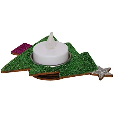 Abbildung von Baker Ross AX429 Weihnachtsbaum Teelichthalter aus Holz 4 Stück, Festliche Kreativsets und Bastelbedarf zum Basteln Dekorieren zur Weihnachtszeit