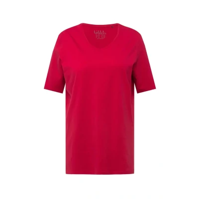 Abbildung von Ulla Popken Vausschnitt Halbarm Tshirt basic, Damen, Größe: 46/48, Red