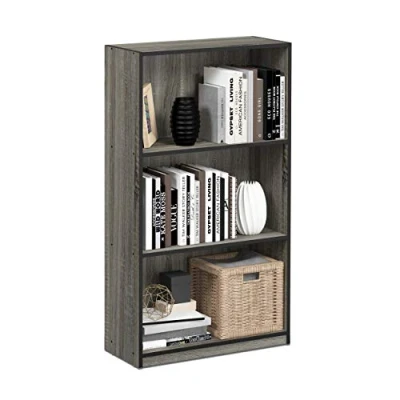 Abbildung von Furinno Basic Bücherregal mit 3 Fächern, Aufbewahrungsregal, holz, Französische Eiche Grau/Schwarz, 23.5 x 55.25 100.33 cm