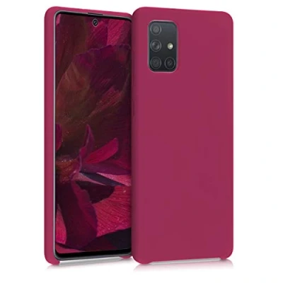 Abbildung von kwmobile Hülle kompatibel mit Samsung Galaxy A71 Silikon Handy Case Handyhülle weiche Oberfläche kabelloses Laden Granatapfelrot