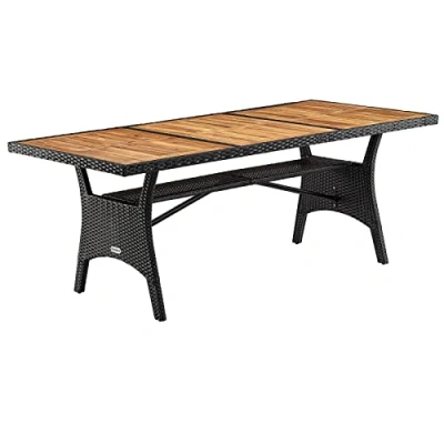 Abbildung von Casaria® Polyrattan Gartentisch mit Ablage FSC® zertifiziertes Akazienholz 190x90cm Höhenverstellbar Wetterfest Garten Terrasse Esstisch Tisch Schwarz