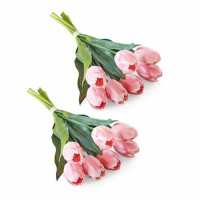 Abbildung von Loberon Deko Blume 14er Set Bertien, Immer blühende Tulpen, naturnah gestaltet, Blumenschmuck, Kunstblumen, Polyester, Eisendraht, Kunststoff, rosa/grün