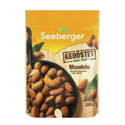 Abbildung von Seeberger Mandeln geröstet 12er Pack: Große knackige Mandelkerne mit hohem Vitamin Gehalt knusprige Kerne angenehm süßlichem Aroma ohne Salz, vegan (12 x 150 g)