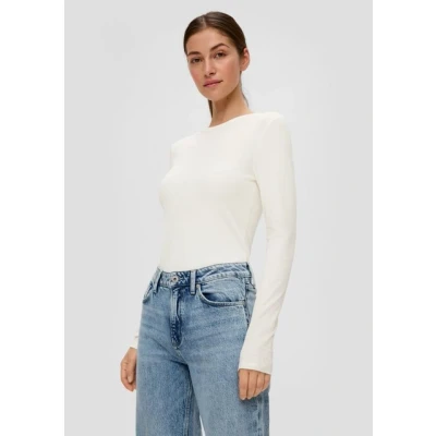 Abbildung von QS MIT Struktur Langarmshirt, Damen, Größe: Small, Ecru