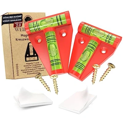 Abbildung von WEIDEBACH® 2x Robuste Wasserwaage klein, Magnetische Mini rot, Kleine bruchsicher, Camping Wasserwaage, Wohnmobil, Wohnwagen, Kreuzwasserwaage