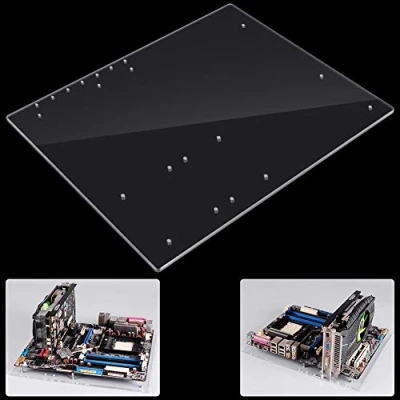 Abbildung von Yunseity PC Open Frame Prüfstand, Transparentes ATX Motherboard Overlock DIY Air Chassis Gehäuse, 330x268mm Acryl, Einfach zu Montierendes Kit