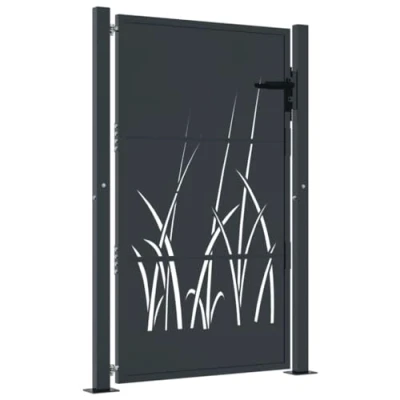 Abbildung von vidaXL Gartentor, Gartentür mit Gras Design, Abschließbar Hoftor Eingangstor für Garten Terrasse, Tor Zauntor Gartenpforte, Anthrazit 105x155 cm Stahl