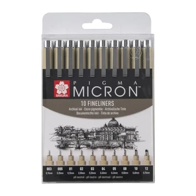 Abbildung von Talens Fineliner Sakura Pigma Micron Set Schwarz, 10 Fineliner, (10 tlg), Archivalische Tinte