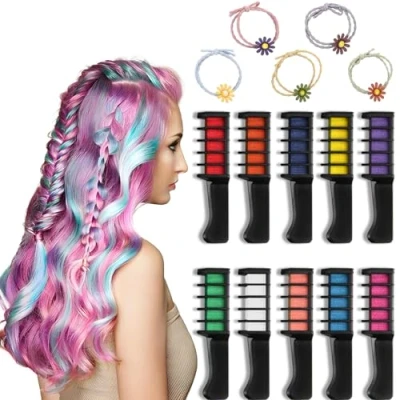 Abbildung von Landrain 10 Stück Haarkreide für Dunkle Haare mit 5 Haarseile, Kamm Mädchen Set,Temporär Auswaschbar