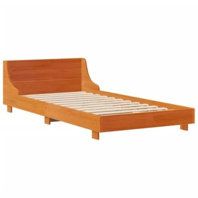 Abbildung von vidaXL Massivholzbett, Holzbett Bett mit Kopfteil, Bettgestell Bettrahmen Lattenrost, Einzelbett für Schlafzimmer, Wachsbraun 100x200cm Kiefer