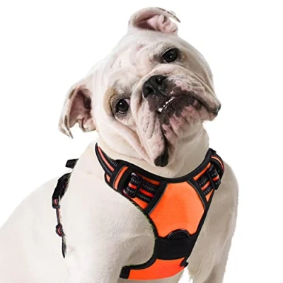 Abbildung von Eagloo Hundegeschirr mittelgroße Hunde, Anti Zug mit Reflexstreifen und Kontrolle, Verstellbar, Einstellbar Langlebige Brustgeschirr Hund, Geeignet zum Gehen Joggen, Orange, M