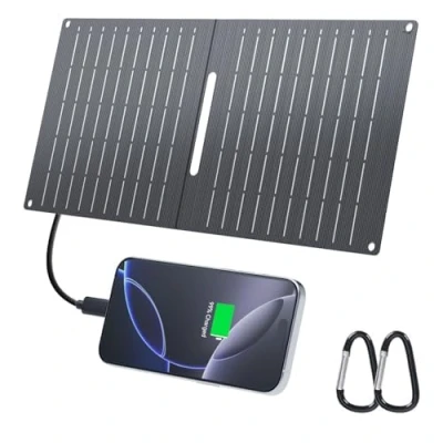 Abbildung von Ecosonique 30W Faltbar Solarpanel,IP67 Wasserdicht Solar Ladegerät USB A C für Handy Kamera Powerstation, Camping Backpacking Kompatibel mit Handy, iPhone, Samsung Galaxy, Google Pixel, LG