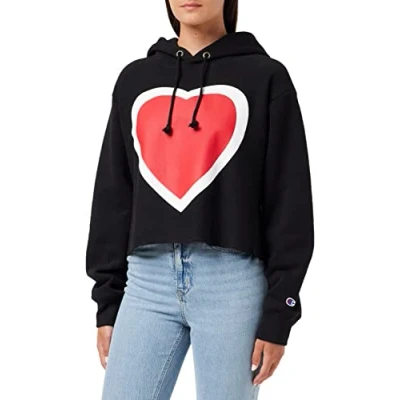 Abbildung von Champion Damen Reverse Weave Cropped Cut off Hoodie Kapuzenpullover, Schwarz, S