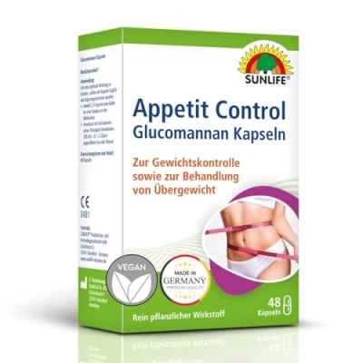 Abbildung von SUNLIFE SUNLIFE® Appetit Control Glucomannan Kapseln Appetitkontrolle Abnehmen Jeweils 2 3 0,5 1 Stunde vor den Mahlzeiten