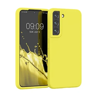 Abbildung von kwmobile Schutzhülle kompatibel mit Samsung S22 Hülle Silikon Case Handyhülle weiche Oberfläche kabelloses Laden Zitronengelb