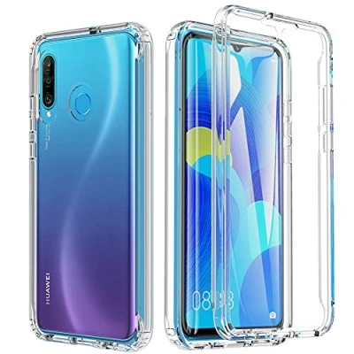 Abbildung von für Huawei P30 Lite Hülle, Handyhülle Lite, Stoßfest Case 360 Grad Rundumschutz Schutzhülle Liquid Silikon Hülle mit Eingebautem Displayschutz Robuste Bumper Outdoor Cover (Transparent)